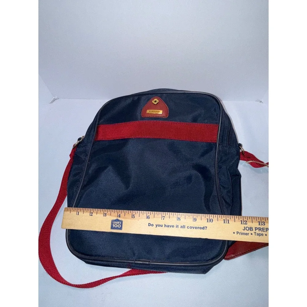 Samsonite Port-of-Entry Navy Blue Red Stripe Nylon Crossbody Messenger Bag Vtg